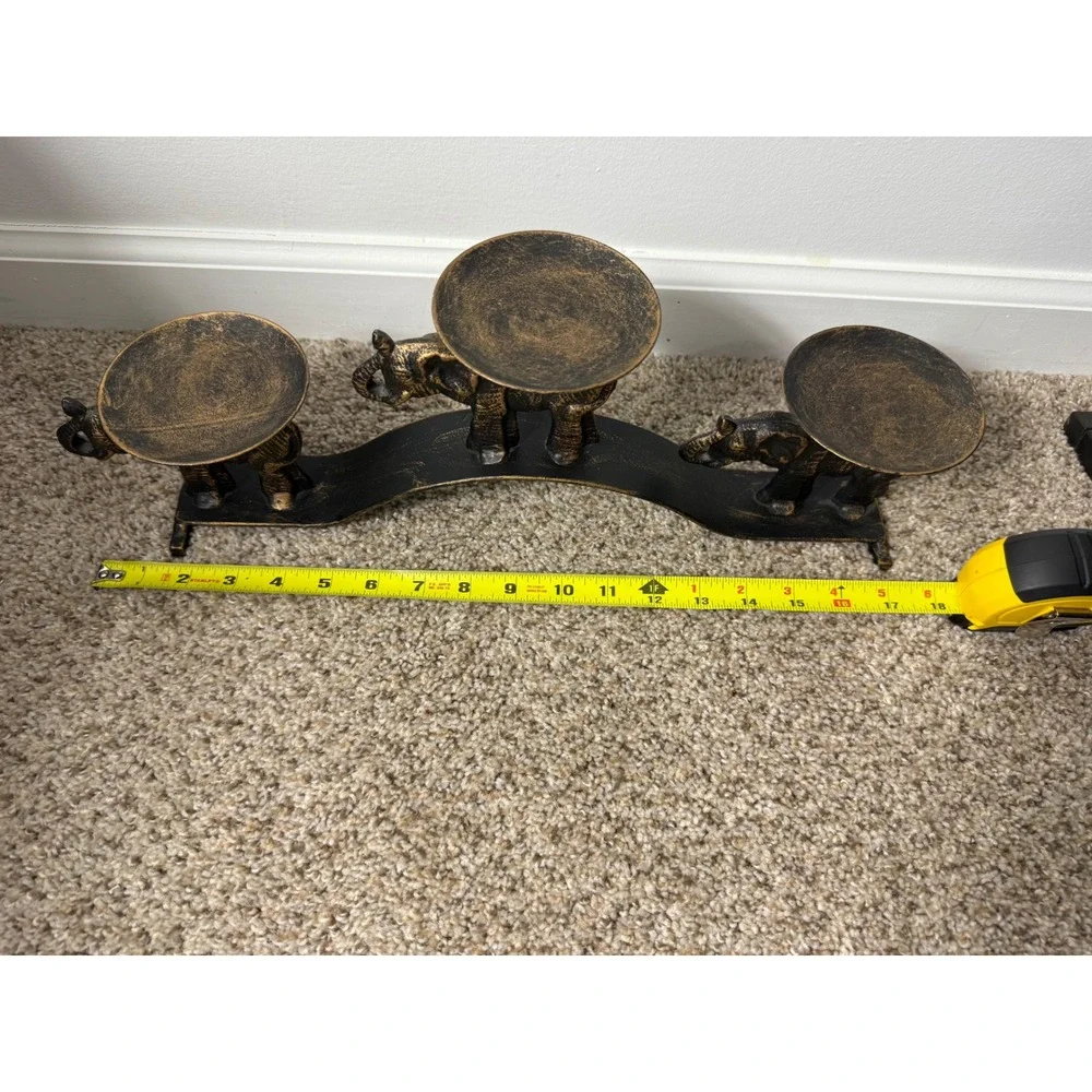 Elephant trio brass Candle Holder Centerpiece Table Decor Bronze Finish 18